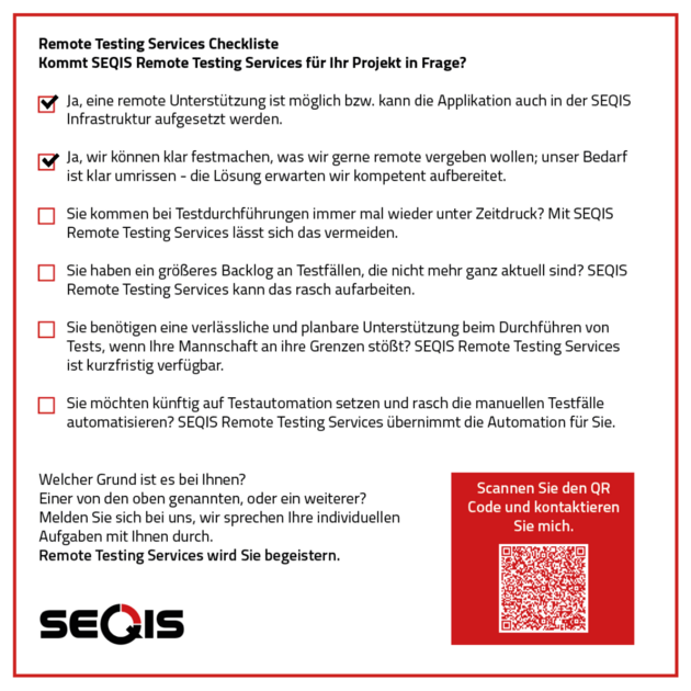 Kommt SEQIS Remote Testing Services für Ihr Projekt in Frage Checkliste